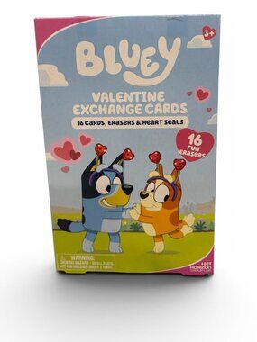 Set of 32 Bluey Exchange Valentine Cards, Erasers & Heart Seals